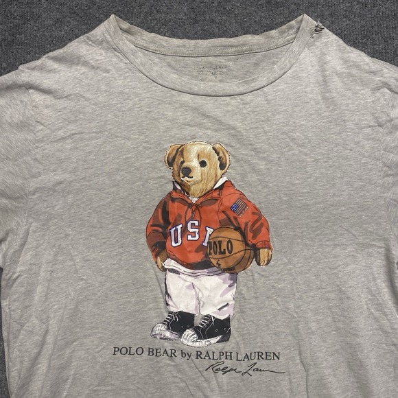 Polo Bear by Ralph Lauren Men's T Shirt Gray Fits Small READ Bear Basketball - Picture 1 of 9